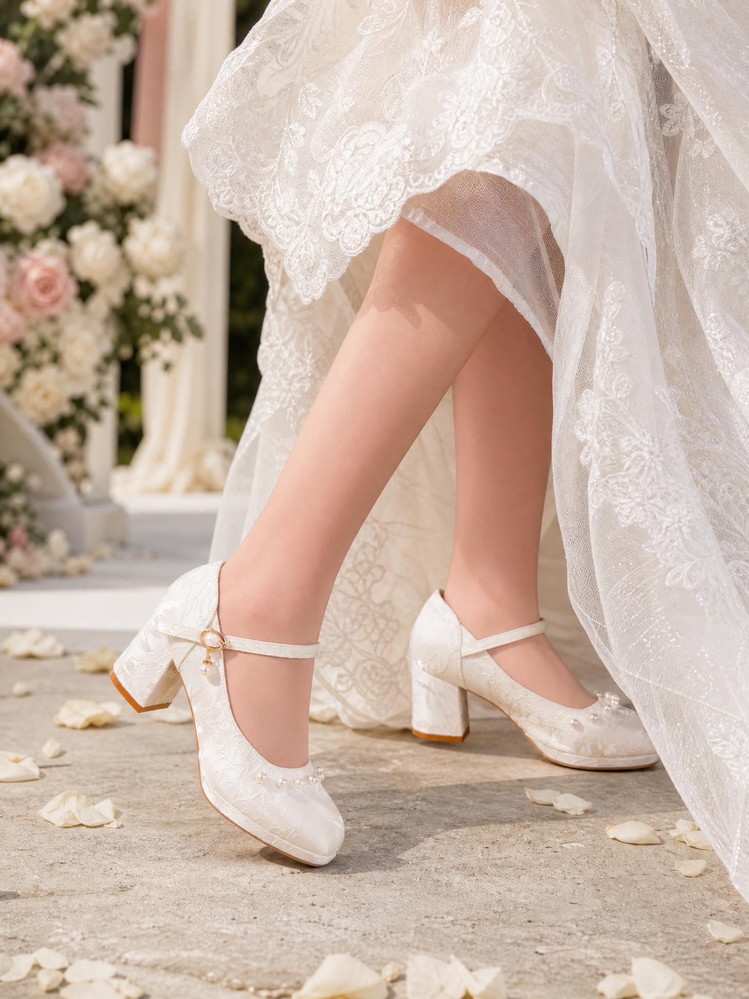 shoes for ivory lace wedding dress Bridal Pearl Mary Jane Heels Pearl Heels | Versatile Wedding & Evening Shoes White and Gold body con maxi dress