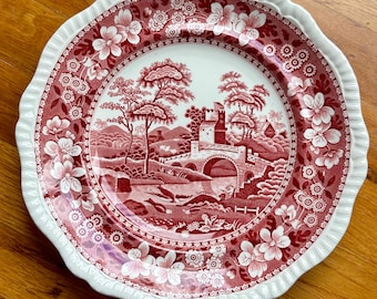 Antique Copeland Spode Pink Tower Dinner Plate England 10.5" Red Transferware