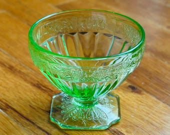 Jeannette Adam Green Champagne/Tall Sherbet Depression Footed Glass 1930s, Sold Individually