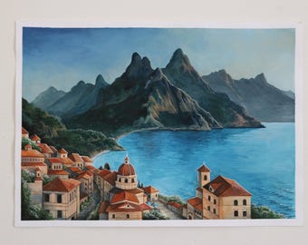 Hand-painted Custom Landscape Gouache Painting