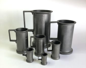 19th Century Antique French Pewter Measures Graduated Set of 7 #A8