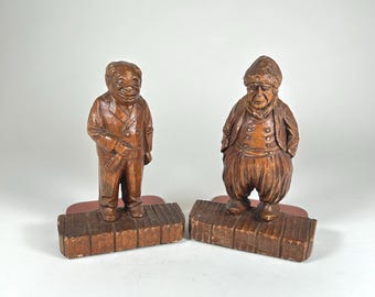 Syroco Wood Vintage Bookends Butler and Russian Popular Male Characters