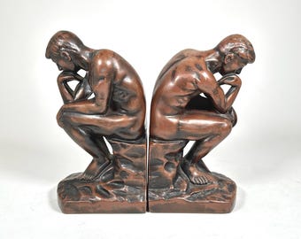 Art Decor NuArt NYC The Thinker Bookends 1928 Copper Finish
