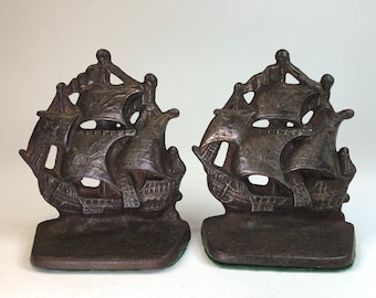 Vintage Sailing Ship Galleon Bookends Cast Iron