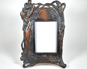 Art Nouveau Style Metal Picture Frame - Woman with Flower