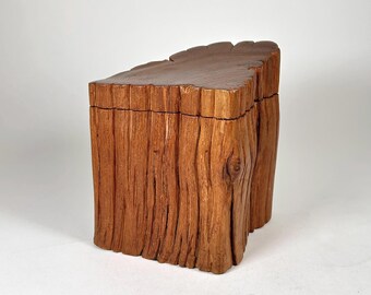 Hand Carved Tree Stump Triangular Wood Box - Hippie Era Decor