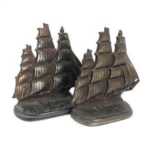 Vintage Sailing Ship Metal Bookends
