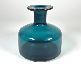 Vintage Mallet Form Art Glass Vase in Blue Teal