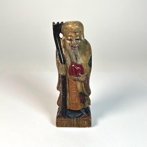 Mini Chinese ShouLao Deity of Longevity Carved and Colored Soapstone Figure 4&quot;