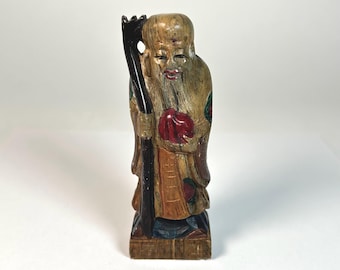 Mini Chinese ShouLao Deity of Longevity Carved and Colored Soapstone Figure 4" #A3