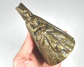 Vintage Brass Bell of Medieval Woman in Gown with a Hennin Headpiece