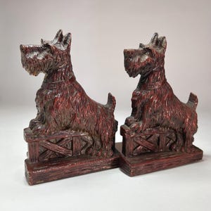 Scottie Dog Syroco Wood Deep Reddish Brown Bookends