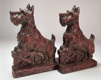Scottie Dog Syroco Wood Deep Reddish Brown Bookends