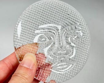 Moon Face Clear Glass Paperweight #A2