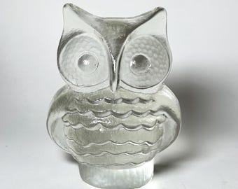 Vintage Viking Glass Owl Bookend- Clear Glass #A9