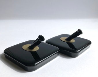 Two Sheaffer Minimalist Black Glass Pen Holders - Desk Accessory #A1