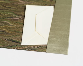 Green and Brown Waves Desk Blotter - Italian Marble Paper & Silk Bookcloth