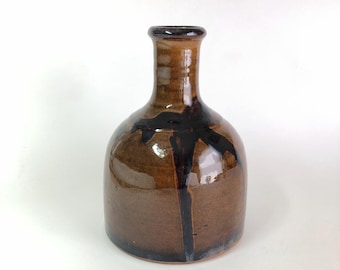 Brown Pottery Vase with Iris Design #A8