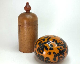 Paperweight and Wood Box Orange and Brown Set #A3