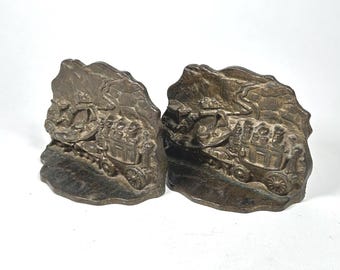 Vintage Cast Iron Stagecoach Bookends