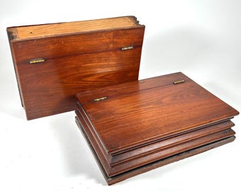Repurposed Solid Wood Desk Boxes - Hinged Lid - Set of 2