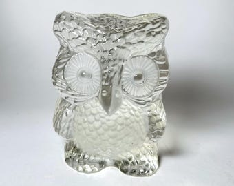 Vintage Viking Glass Horned Owl Bookend- Clear Glass #A9