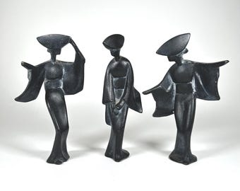 Japanese Geisha Dancing Figures Set of 3 Attributed to James Mont  #A6