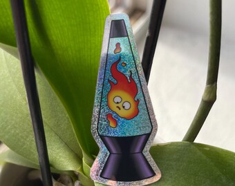 Calcifer Lava Lamp Sticker, Howls Moving Castle Fan Art, Glitter Shimmer Vinyl