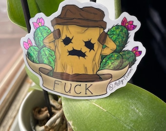 Animal crossing gyroid sticker, dry boi cactus with glitter, funny gift