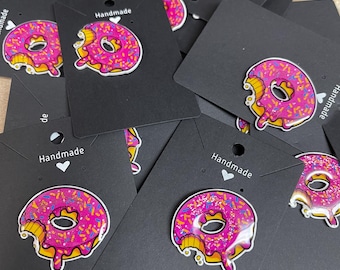 Pink sprinkle glitter donut pin, snack fallout wasteland cute