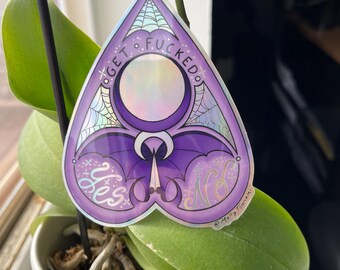 Holographic Ouija Planchette sticker, creepy goth gift, bat wings