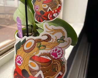 Ramen Red Panda Sticker, Glossy Noodle Soup Art, Animal Decal