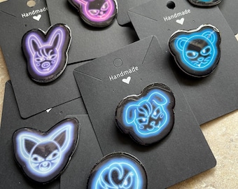 Kpop stray kids skzoo neon pins, animal heads sassy tooth
