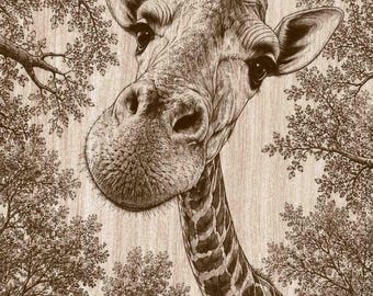 Giraffe Wood Engraving PNG, Cute Safari Animal Portrait Wall Art, Wildlife Laser Engraving & CNC File, Jungle Wall Decor (Digital Download)