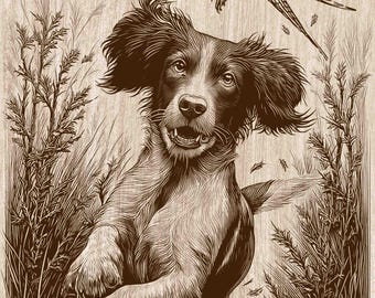 Pheasant Hunting Dog Wood Engraving PNG, Upland Bird Dog Wall Art, Hunting Cabin Decor, Laser Engraving & CNC File (Digital Download)
