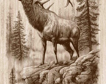 Elk Wood Engraving PNG, Bugling Elk Wall Art, Hunting Cabin Decor, Mountain Wildlife Laser Engraving & CNC File (Digital Download)