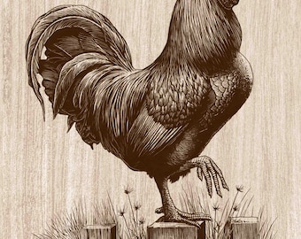 Farmhouse Chicken Wood Engraving PNG, Rooster Wall Art, Rustic Country Decor, Farm Animal Laser Engraving & CNC File (Digital Download)