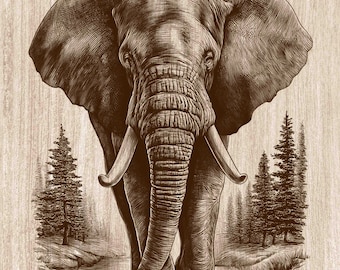 African Elephant Wood Engraving PNG, Elephant Mountain Wall Art, Wildlife Safari Decor, Animal Laser Engraving & CNC File (Digital Download)