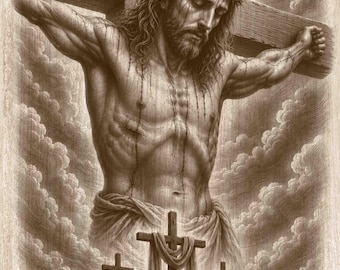 Jesus Crucifixion Wood Engraving PNG, Christian Cross Wall Art, Religious Laser Engraving & CNC File, Faith Rustic Decor (Digital Download)