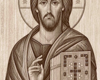 イエス・キリスト・パントクラトール PNG、キリスト教彫刻ファイル、宗教的な壁掛けアート、正教会のイコン、カトリックの木材レーザー彫刻（デジタルダウンロード）