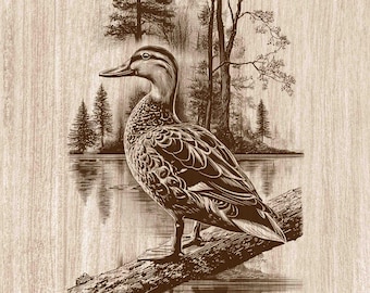 Wood Duck Engraving PNG, Duck Lake Forest Wall Art, Waterfowl Cabin Decor, Bird Laser Engraving & CNC File (Digital Download)