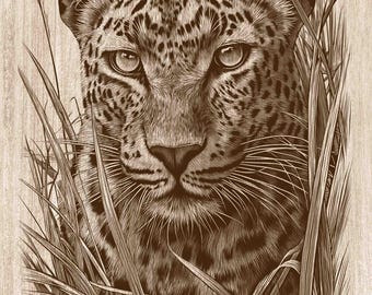 Big Cat Wildlife Wood Engraving PNG, Leopard Wall Art, Safari Animal Decor, Jungle Laser Engraving & CNC File (Digital Download)