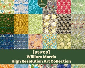 85 motivi di William Morris, disegni floreali e botanici vintage, stampe tessili Arts and Crafts, stile carta da parati classico (download digitale)