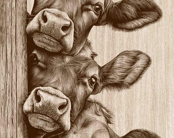 Peekaboo Cow Wood Engraving PNG, Funny Cows Wall Art, Farmhouse Kitchen Decor, Farm Animal Laser Engraving & CNC File (Digital Download)