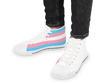 Trampki za kostkę Trans Pride Stripes | Płócienne buty za kostkę z różowo-niebiesko-białymi paskami