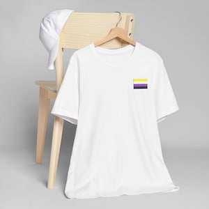 Nonbinary Pride Flag Small Chest Patch T-Shirt | LGBTQIA+ Tee