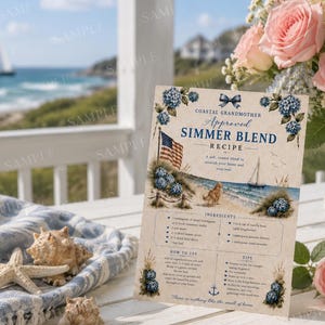 Sommer Simmer Pot Rezept Karte zum ausdrucken,Kochherd Potpourri,Serviette Hortensie Geschenk,4.Juli,Beach House,Duft, 4x6 digitaler Download