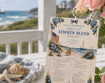 Coastal New England Simmer Pot Digital Recipe; Preppy Nantucket Cape Cod Hamptons, Girls night DIY craft,Boat Party, Hydrangeas Bag Filler