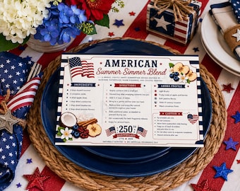 250th Anniversary Printable Digital Recipe, simmer pot kit, Independence Day July 4th Gift Insert, Patriotic red white blue, diy craft night