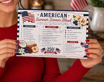 Recette numérique imprimable du 250e anniversaire, kit de marmite, fête de l'indépendance le 4 juillet, insertion de cadeau, rouge blanc bleu patriotique, soirée de bricolage